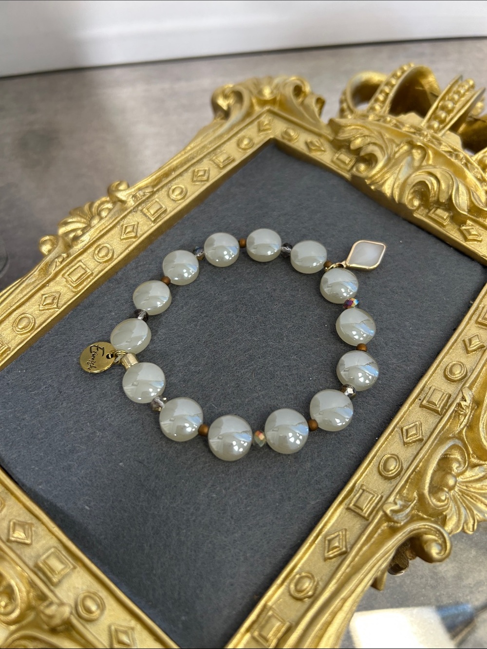 Erimish Cream Beaded Bracelet with Gold Accents